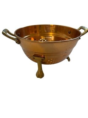 Vintage copper & brass berry colander with feet